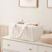 Flannel Diaper Storage Bag, Portable Diaper Bag, Handheld Diaper Bag For Baby Diapers - White - View 3