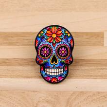 1 pieza Broche esmaltado de calavera mexicana - Insignia de solapa única para mochilas y ropa - Negro - Ver 7