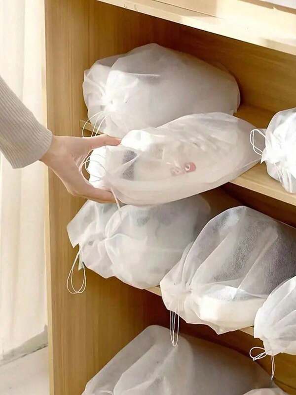 30 piezas Bolsas portátiles para zapatos, Cubiertas para zapatos a prueba de polvo de tela no tejida, Bolsas de almacenamiento a prueba de polvo con cordón, Bolsas desecantes para viaje