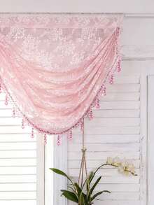 1 Pc Floral Lace Sheer Valance For Living Room Pink Lace Sheer Waterfall Valance For Window Flower Swag Valances For Kitchen Cafe Rod Pocket - Pink - View 8