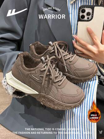 WARRIOR 1 par de zapatos de invierno de mujer con cordones y parte superior baja, cálidos y con forro de felpa, zapatos deportivos casuales versátiles y cómodos, antideslizantes