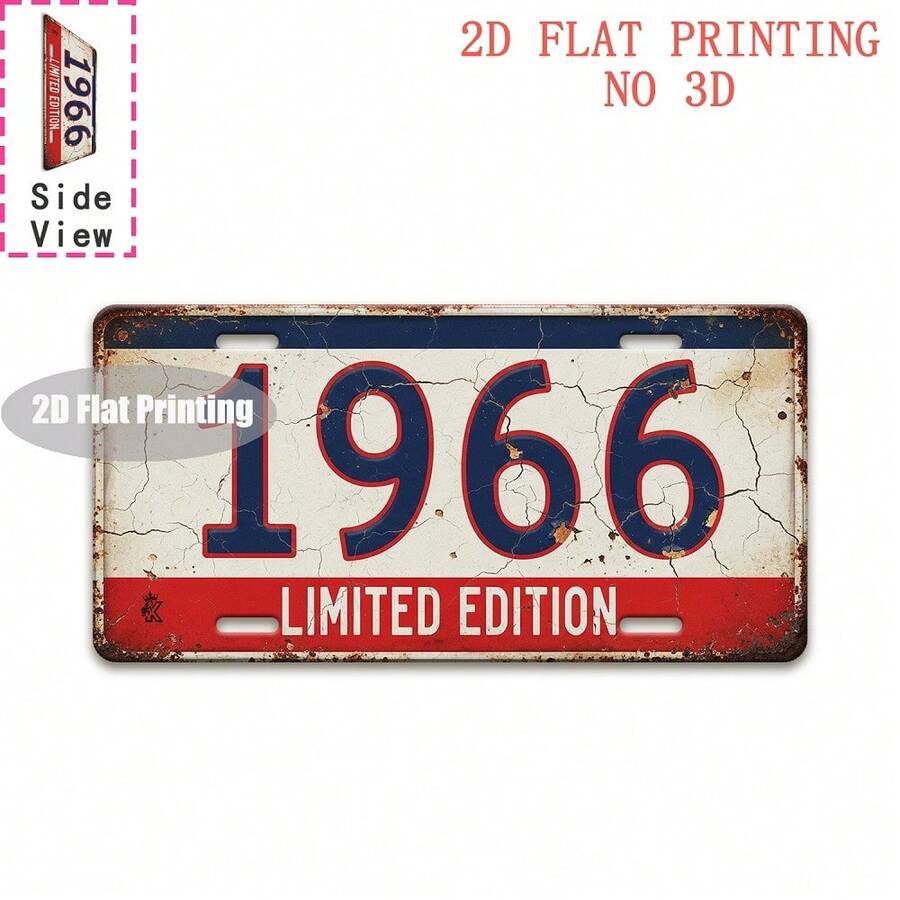2D Flat, 1pc Vintage "1966" Metal Aluminum Sign - 11. 8"X5. 9" Rustic Wall Decor For Bars, Garages, For Man Caves, Cafes, Living Rooms & Gardens - Durable, No Electricity Needed, Perfect Birthday Or Holiday Gift, Metal Wall Art Decor, Bar Decoration, Distressed Finish, 2D Flat - A - View 1