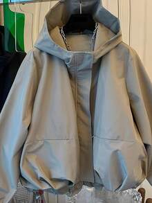 Fashionable Women's Spring/Autumn Hooded Zip-Up Windbreaker Jacket, High-End Style, 2025 New European Collection - Khaki - View 5