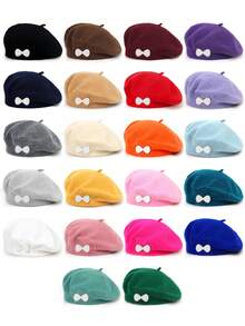 1顶女士休闲仿珍珠镂空心形羊毛贝雷帽，时尚百搭，适合日常佩戴，春/秋/冬季