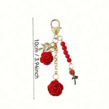 1pc Single Red Rose & Camellia Resin Keychain With Gold Lobster Clasp - Elegant Car Key Chain, USB Disk Holder, Mother's Day Gift For Women, Cute Keyring - Multicolor - View 2