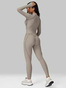 MFVIM 女士长袖连体裤，半拉链设计，紧身性感运动服，高强度瑜伽训练服