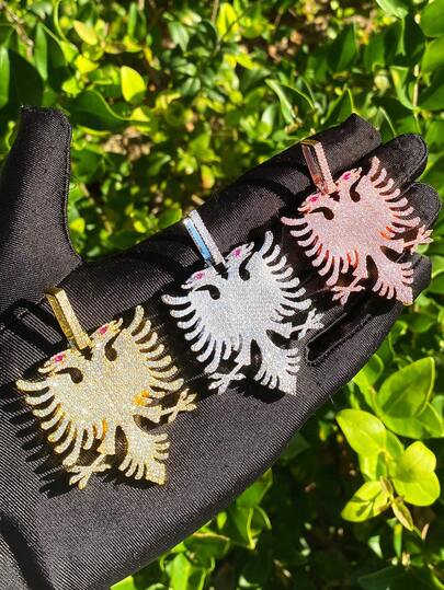 DUBSS 1 Piece Iced Out Back To Back Phoenix Necklace Pendant For Men 5A Cubic Zirconia Gold Plated Hip Hop Jewelry