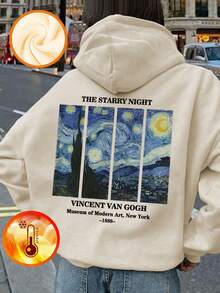 1 hanorac casual cu imprimeu pentru fete preadolescente, hanorac cu mânecă lungă și căptușeală termică, toamnă/iarnă, student - Hanorac Space Universe conceput pentru visătorii care urmăresc stelele