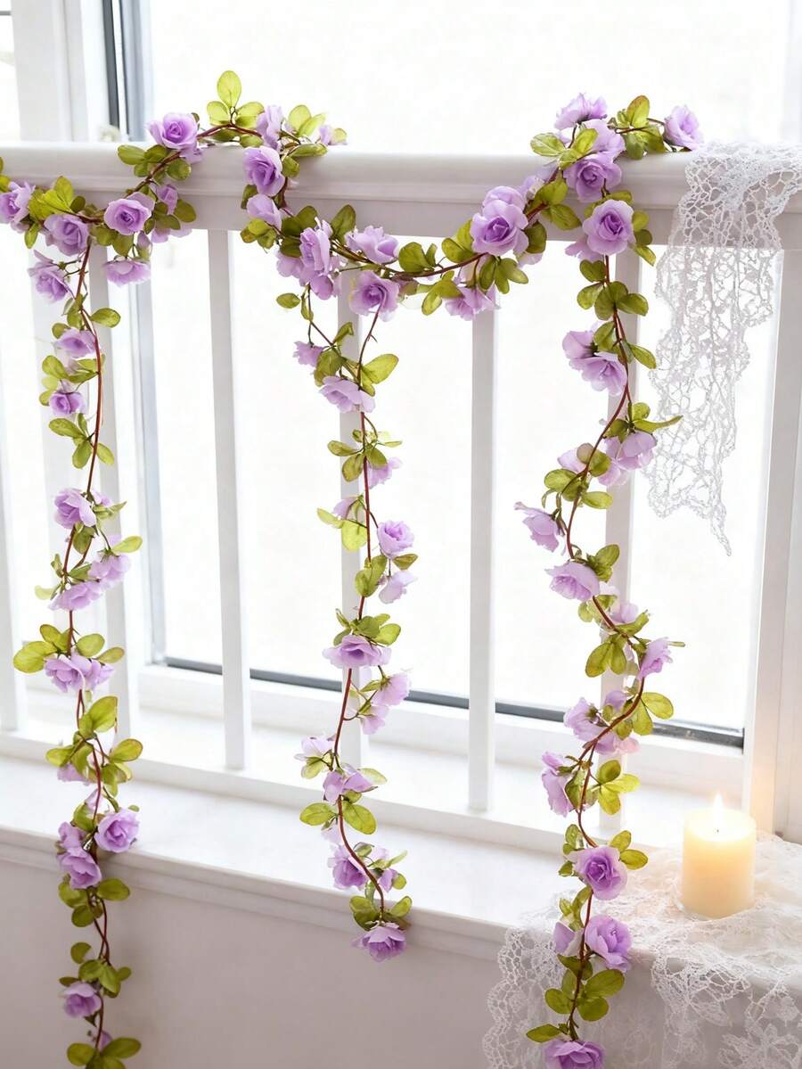 1/80 dây hoa hồng nhân tạo, 45 bông hồng, chất liệu nhựa, vòng hoa 3D sống động như thật, thích hợp cho đám cưới, phòng ngủ, trang trí tường, cổng vòm sân vườn, tự làm, trang trí sân ngoài trời, mùa xuân, vòng hoa tự làm, quà tặng, trang trí bàn ăn, trang trí sinh nhật, trang trí trong nhà và ngoài trời, hoa nhựa giả rời để cắm bình, trang trí nhà kiểu nông trại, đám cưới phong cách Boho. - màu tím nhạt - Xem 1
