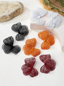 1 Pair Elegant High-End Metallic Hollow Textured Enamel Black, White, Orange, Red Flower Pendant Earrings, Suitable For Women's Daily, Party, Vacation Outfits - Flowers - View 2