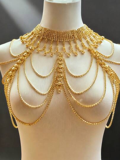 Gift Box Packaging-Hollow Multilayer Shoulder Chain Necklace Dress Accessories For Women Bridal Clothing Lady Crystal Body Chain Wedding Jewelry,NSY Luxury Rhinestone Crystal Bridal Shoulder Necklace Rhinestones Women Pageant Wedding Shoulder Jewelry Chain Necklace,Hot Selling New Party Rhinestone Body Chain