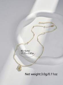 Nooxian 1件装 时尚休闲金色微镶锆石星月吊坠项链（珠子数量随机） - 金黃色 - 查看 6