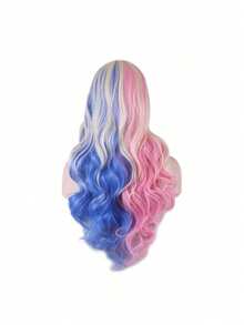 24 Inch Colorful Cosplay Wig, Pink And Blue Long Curly Hair Headpiece, Fashion Wig Suitable For Holiday Costumes And Role Play