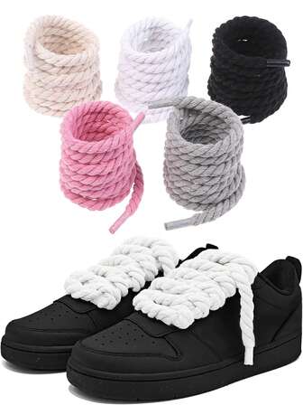 1pair Thick Rope Shoe Laces Round Chunky Shoelaces Replacement Laces For Sneakers,Sneaker Shoes Laces120cm,Solid Color Shoelaces