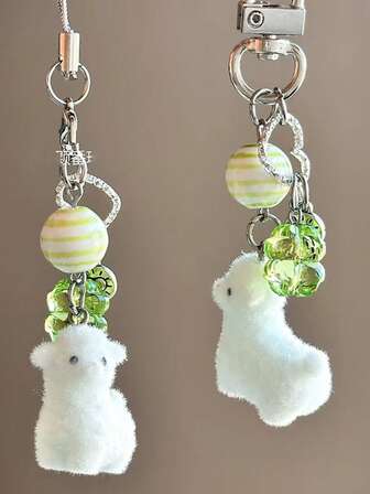 1pc Flocked Sheep Bag Charm, 3D Bag/Camera/Keychain Pendant Ornament, Gift Accessory