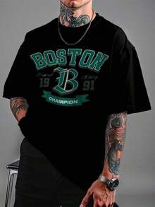 Men's Oversized Boston Legacy Streewear Premium T-Shirt - 黑色 - 查看 1