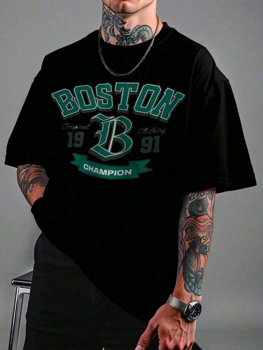 Men's Oversized Boston Legacy Streewear Premium T-Shirt - 黑色 - 查看 1