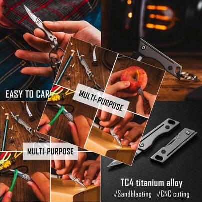 KK06 Mini EDC Pocket Knife Small Titanium Folding Knife With Built-In Keychain Hole For Everyday Carry Grey