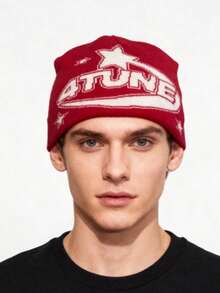 1pc These Men's Knit Beanies With Bold Lettering And Star Patterns Come In Multiple Colors, Offering A And Warm Design, Making Them Ideal Fashion-Forward Winter Headwear - Multicolor - View 9