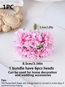 1束（6支）人造康乃馨花束，迷你字母DIY花环材料，糖果盒配件，家居婚礼装饰，新娘腕花，头饰，新年装饰，生日派对蛋糕用品 - 粉色 - 查看 2