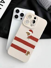 1pc Fashionable & Unique Christmas Dachshund Pattern Milky White Puppy Eye Soft Phone Case Compatible With IPhone 16/16Pro/16Plus/15/15ProMax/15Pro/11/12/13/14ProMax/12Mini/13Mini/11Pro/11ProMax/12Pro/12ProMax/13Pro/13ProMax/14Pro/14ProMax, Creative & Stylish - Multicolor - View 2
