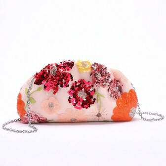 Exquisite Sparkling Sequined Dinner Bag, Three-Dimensional Mosaic Embroidered Mobile Phone Wallet, Fashionable Sparkling Diamond Dinner Bag For Party, Dinner, Wedding Dance Women's Sparkling Satchel