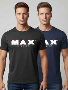 Kit Of 2 Men's T-Shirts 100% Cotton Tshirt Max T Clothing Summer Fashion Basic Everyday Wear - 深灰色 - 查看 1