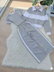 Conjunto Comodo para Dama Super Calientito deportivo wide leg pierna ancha casual diario tenis - Gris - Ver 1