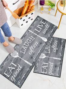 1 pezzo Zerbino serie blu, con lettere inglesi e motivi di utensili da cucina, bordo rettangolare floreale con stile vintage - tappeto per corridoio, semplice e liscio, stile caldo e rustico, tappetino in diatomite spesso circa 3 mm in morbida gomma, adatto per cucina, bagno, ingresso, lavanderia, studio, soggiorno, decorazione per casa e stanza