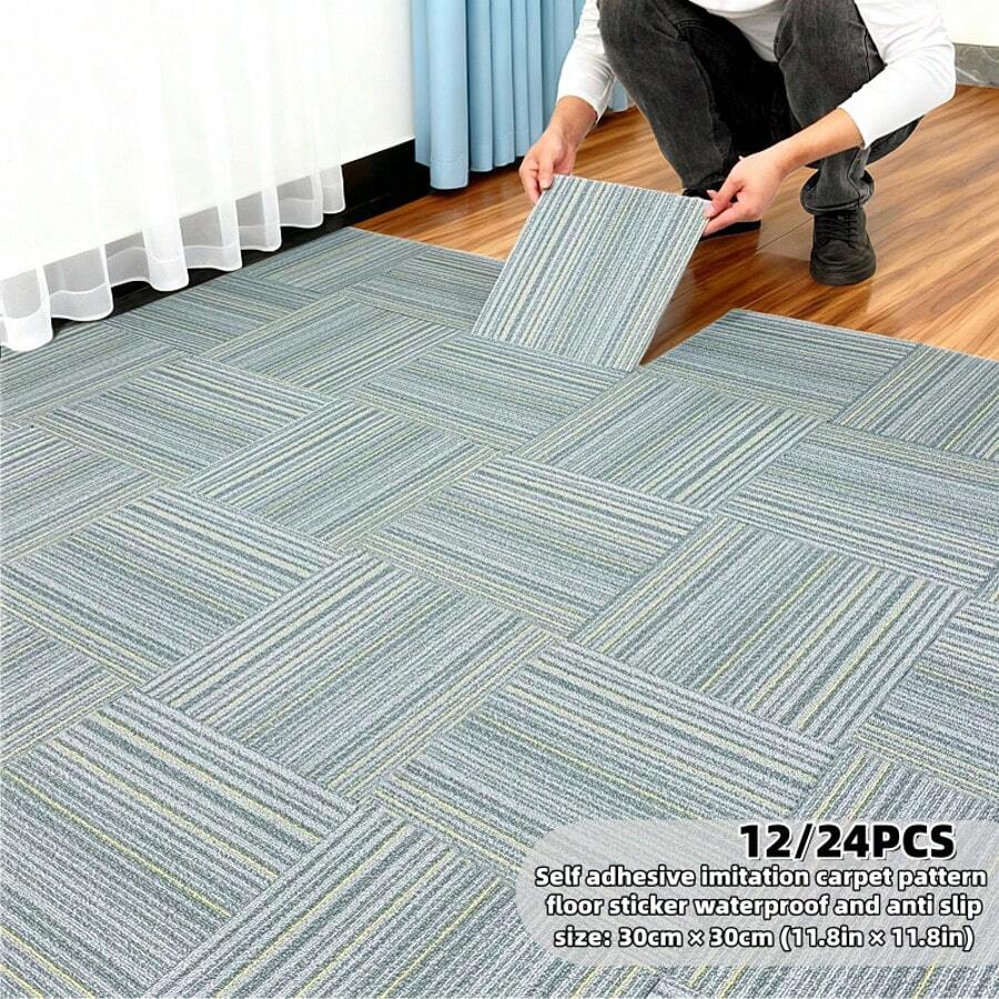 12/24 Stücke Luxus Vinyl Bodenfliesen, dick & langanhaltend, Anti-Teppich Textur selbstklebende PVC Vinyl Bodenaufkleber, wasserdicht & abriebfest, einfach anzubringen, geeignet für Küche, Bad, Wohnzimmer, Schlafzimmer, Flur, Arbeitsplatte, Möbel & Wanddekoration, hochwertig, elegante dekorative Oberfläche, schnelle DIY Innenraum Boden- & Wandrenovierung