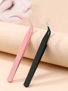 1/2pcs Black And Pink Powder False Eyelash Tweezers Eyelash Tool Clip Eyelash Trim Eyelash Graft Eyelash Curler Dolphin Gold Feather Clip High Precision Flowering Tweezers Fake Eyelash Tweezers, Eyelash Stylist, Eyelash Grafting Clip, Elbow, Beginner's Tool, Direct Supply - Multicolor - View 8