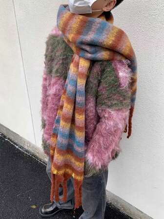 1 st mjuk stickad tjock halsduk, varm och trendig mångsidig accessoar, perfekt julklapp till vänner och familj, herr