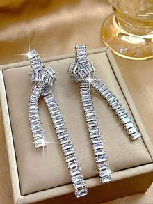 LXOEN 1 Pair Luxury Geometric Water Drop Shiny AAA Cubic Zirconia Dangle Earrings For Women Delicate Long Tassel Bridal Wedding Statement Earring