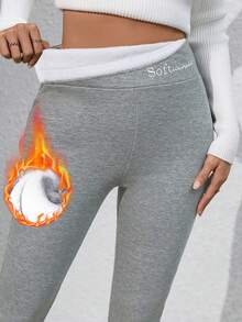 Women'S Warm Plush-Lined High Waist Leggings - Thermal Insulated Winter Pants With Elastic Waistband, Soft Plush & Smooth Outer Fabric, Casual & Casual Attire - Cozy Cold Weather Leggings Women's High-Waist Fleece-Lined Leggings - Warm Elastic Tights For Autumn And Winter, Women's Thickened Casual Sports Pants, Solid Color Non-See-Through Fabric, Shaping Legs, Thick And Warm, Suitable For Outdoor Activities, Running, Fitness, Yoga, Women's Fleece-Lined Leggings For Outer Wear, Winter Fleece-Thickened Plush Pants, Warm Home Pants, Washable, Suitable For Cold Weather, Soft Lining, Elastic Fabric - 灰色 - 查看 5