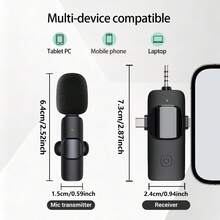 HITOZON 无线领夹式麦克风，兼容、安卓、PC，USB-C接口，迷你麦克风，降噪领夹式麦克风，适用于采访、视频播客、Vlog、教学、会议等场合。 - 默黑 - 查看 4