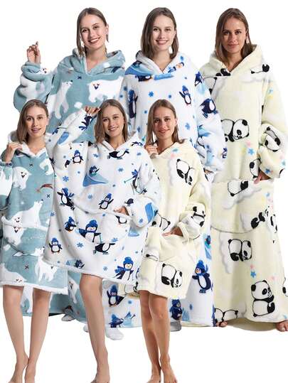 Wearable Blanket Hoodie For Women And Men, Soft Hooded Blanket For Women Robe For Home Lounge