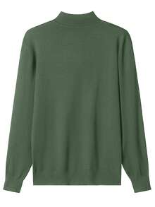 Men's Solid Color Long Sleeve Loose Fit Casual Turtleneck Sweater, Fall/Winter - Green - View 3