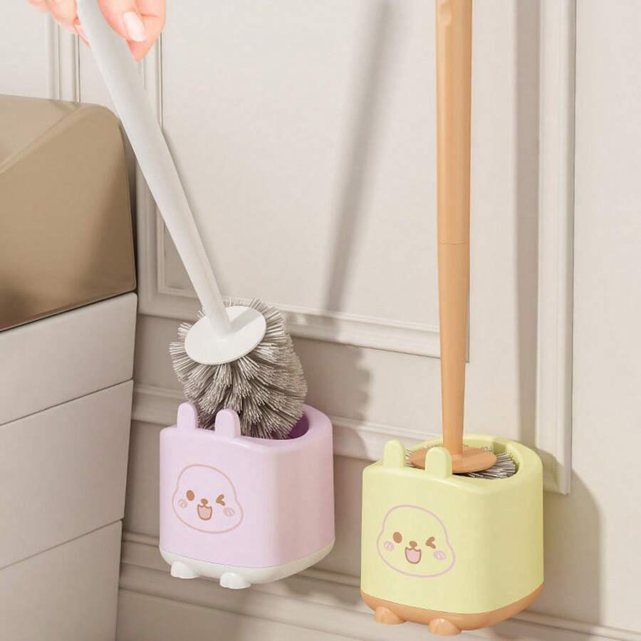 1 pieza Cepillo de baño para el hogar sin rincones muertos, con asiento inferior, cepillo de limpieza montado en la pared, mango de plástico reforzado