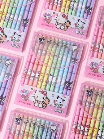 Sanrio 12支装三丽鸥可擦圆珠笔套装 | Hello Kitty卡通签名笔，考试礼品笔
