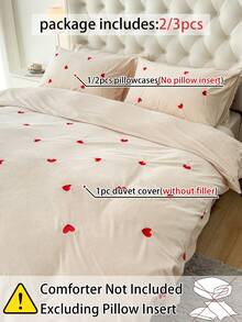 2/3 Stücke Samt-Bettwäsche-Set mit Herz-Stickerei, einfarbig, kuschelige Raumdekoration, weich und warm, hautfreundlich, einfarbige Serie, pflegeleicht und langanhaltend, Herbst- und Winterbettwäsche für Gästezimmer und Schlafzimmer, passend für alle Bettgrößen, (1 Bettbezug und 1/2 Kissenbezüge ohne Füllung), Heimtextilien, Bettwäsche-Geschenke, maschinenwaschbar