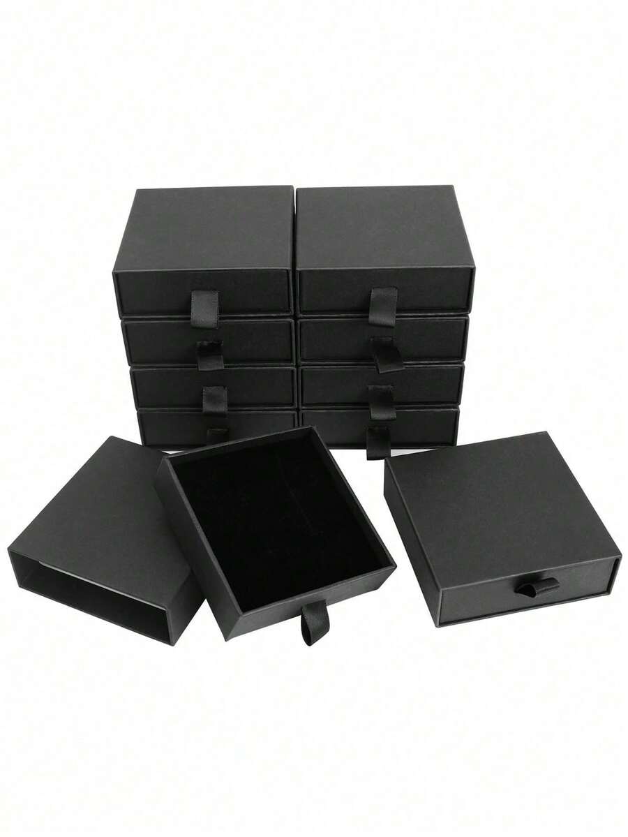 1/3/5/10件装首饰礼盒，方形纸板首饰礼盒，黑色，尺寸3.5 x 3.5 x 1英寸，带盖，适用于项链、戒指、耳环等首饰的展示盒，耳环、戒指、项链收纳盒，礼品包装盒，适合各种场合的完美礼盒，情人节等节日也适用。 - 彩色 - 查看 1