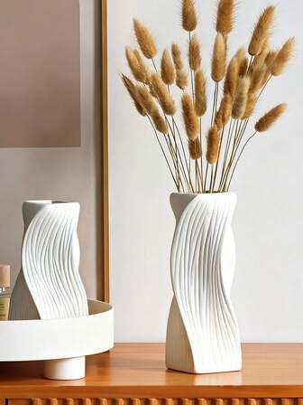 1 White Vase, Simple Plastic Vase, Bedroom Decoration Vase, Artificial Ceramic Imitation Vase, Balcony/Table Decoration Item, Mother's Gift, Halloween Decoration, Christmas Decoration, Autumn Decoration