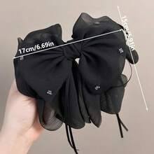 Large Chiffon Silk Hair Bow For Women Mesh Big Bows Hair Clips With Pearls Crystal Tulle Hair Barrettes Long Tail Bowknot Hair Accessories (Crystal Black)CrystalBlack - 水晶黑 - 查看 6