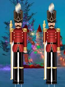 2 Stücke große Plastik Nussknacker Gartendekoration für den Außenbereich, mit Erdspießen, 99 cm, perfekt für Weihnachts-Rasendekoration, Nussknacker Soldaten-Stil Schild, ideal für Feiertags-Gärten, Terrassen und Gehwege, Weihnachtsdekoration (klassischer Stil)