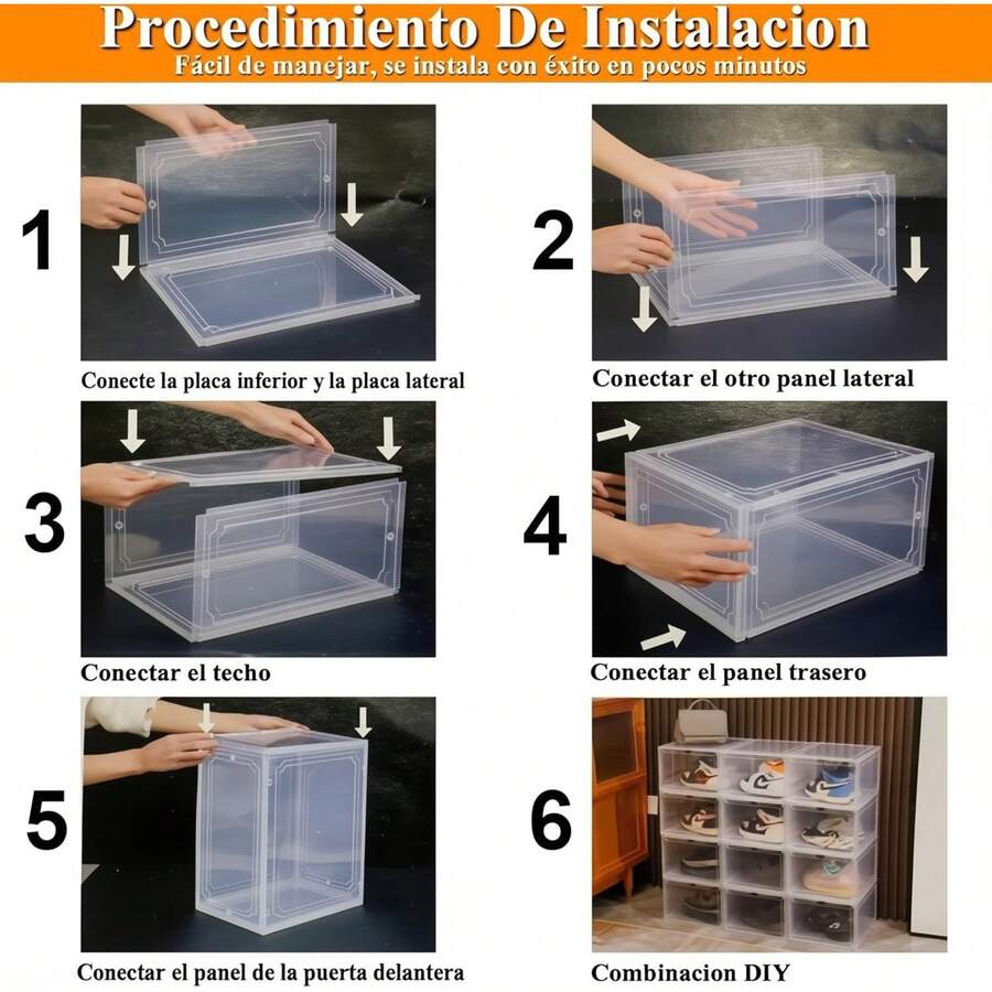 Organizadores de Zapatos 34 x 26.5 x 19cm, Paquete de 1 Caja de Zapatos de Acrílico Apilable Transparente con Puerta de Succión | Incluido 1 Bolsas Organizadora para Zapatos - Transparente-1 PCS - Ver 1