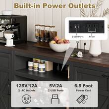 66"/75" Farmhouse Coffee Bar With Charging Station, Sideboard Buffet With Large Storage, Wood Storage Cabinet With Adjustable Shelves For Kitchen, Living Room - 查看 3