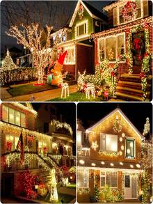 1 pieza Luces de cadena solares, 20/50/100/200 LED Luces de Navidad, Luces de hadas inteligentes con 8 modos - Luces impermeables para exteriores para árbol, patio, jardín, boda, festival, Navidad, Año Nuevo, balcón, cerca (Blanco frío, Blanco cálido, Morado, Multicolor)