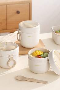 Wide Mouth Oatmeal Mug 20oz/27oz With Spoon – Dual-Layer Insulated Food Cup With Stainless Steel Inner Liner, Portable Breakfast Bowl With Handle And Leak-Proof Lid, Microwave-Friendly Design, Keeps Food Hot For Hours, Perfect For Office, School, Gym, Travel, And Gift Giving - White - Stainless Steel Inner Liner - 800ml - View 4