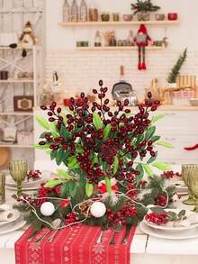 4pcs/Set 13.78" Realistic Artificial California Blueberry, Olive Branches With Stems, Berry Stems, Perfect For Spring Wedding DIY Farmhouse Vase Decor, Floral Vase Filler, Home Office Party Decor, Romantic Wedding Centerpiece And Elegant Tabletop Decor, Autumn, Halloween, Thanksgiving, Christmas Decoration - Blue - View 3