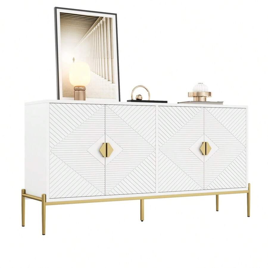 Modern Sideboards, Cabinets, Storage Cupboards, Chest Of Drawers, Suitable For Living Room/Dining Room/Entrance, 162 X 40 X 80cm (W/H/D) - White + MDF + Particle Board - View 1
